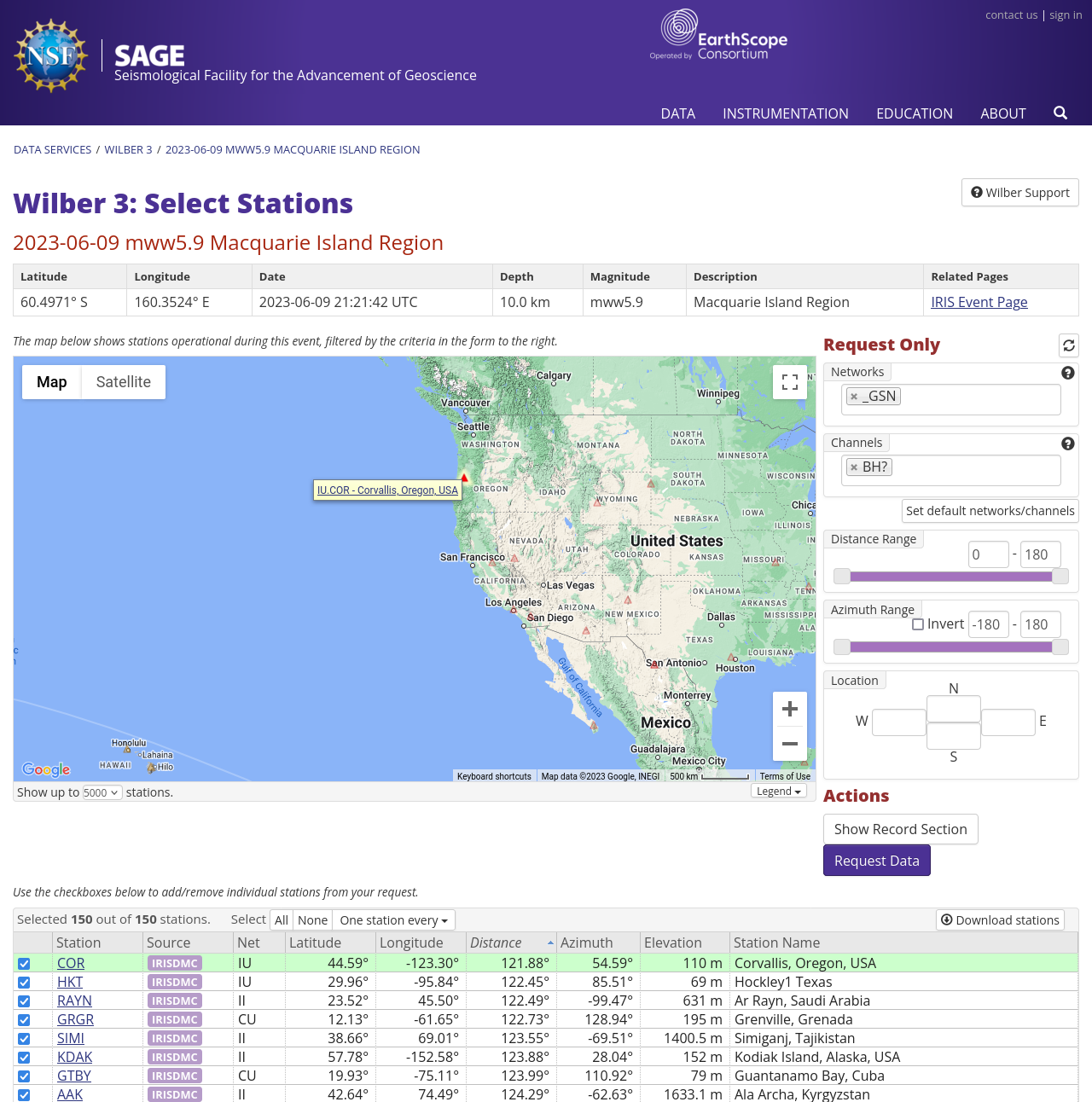 IRIS station map